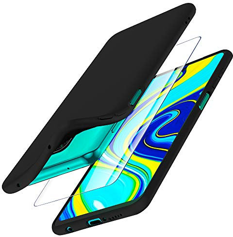 Garegce Cover Custodia Case per Xiaomi Redmi Note 9s e Redmi Note 9 Pro, 2 Confezione di Vetro Temperato, Sottile Silicone TPU Morbido Opaco, Antiurto-6,67 Pollici-Nero