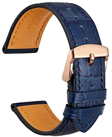 WOCCI 22mm Bracelet Montre Cuir pour Femme et Homme, Alligator Gaufré, Boucle Rose Gold (Bleu Marin)