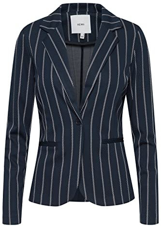 ICHI IHRUTI BL7 Damen Blazer Kurzblazer Jacke gestreifter Ein-Knopf-Blazer mit Stretch und Reverskragen, Größe:S, Farbe:Total Eclipse (194010)