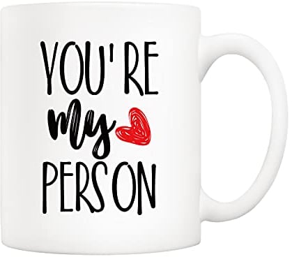 5Aup You're My Person Coffee Mug Christmas Gifts, Best Valentine's Day Cup for Boyfriend, Girlfriend, Her, Him - 11 Oz Funny Inspirational Red Heart Novelty Gift for Friend Wife Husband Women Men