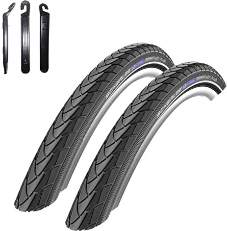 2 x Schwalbe Marathon Plus Fahrradreifen SmartGuard Reflex Pannenschutz unplattbar 47-622 (28 x 1,75) inkl. 3 Reifenheber