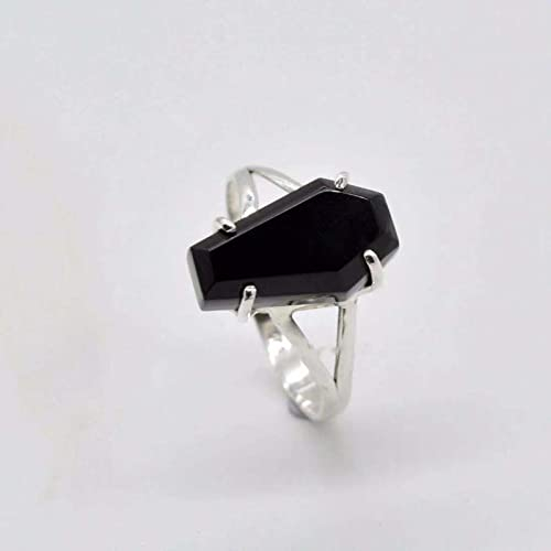Wdhybwcx Vintge Vampir Halloween Punk Gothic Schwarz Nachahmung Zirkonium Sarg Ringe für Frauen Hip Hop Ringe Party Schmuck-8,Silber