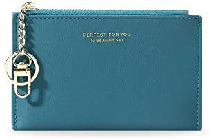 HXT-OAK PU Cuir Homme Femme Porte-Monnaie coloré,Mini Petit Portefeuille avec 3 emplacements pour Cartes et 1 Poche zippée,Porte-Cartes Multifonctionnel avec Porte-clés Bleu lac