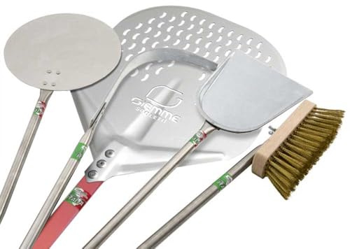 GIEMME Lot de 5 Pelles à Pizza en aluminium et acier, Pelle pour Four Perforé en Aluminium 33x33 cm, manche 120 cm, pour four profonds 100/110 cm