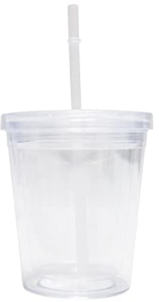 jackfru Vaso de paja de doble pared, taza reutilizable de plástico duro con tapa y pajita, vaso de agua de calidad alimentaria, sin BPA, taza de viaje (350 ml)