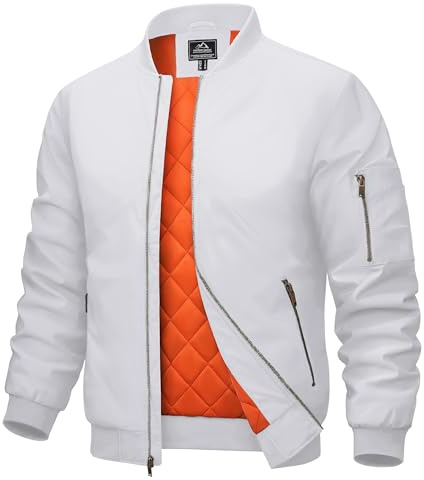 MAGCOMSEN Men's Bomber Jackets Winter Warm Windbreaker Smart Casual Coats | Quilted Padded Lined Thermal Jacket, Outdoor Work Polyester Coat, Zip Up, with Multi pockets