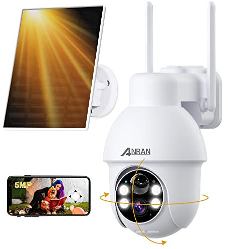 ANRAN 5MP Security Camera Outdoor Wireless with 360° View, Solar Security Camera Outdoor, Smart Siren/Spotlights, Two-way Talk, Humanoid Detection, Works with Alexa, Q3 Max White