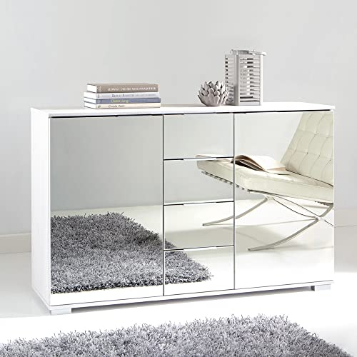 Lomadox Schlafzimmer Sideboard in weiß mit Spiegelfront, B/H/T ca. 130/83/41 cm