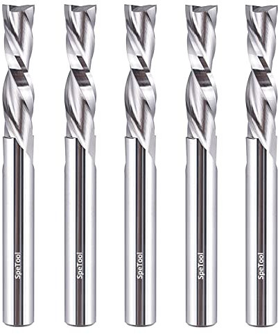 SpeTool 5PCS Down Cut Spiral Router Bits Set,1/4 Inch Shank 1/4 Inch Cutting Diameter 1 Inch Cutting Length,Solid Carbide CNC Router Bit for Woodworking Engraving Carving (SP-D1/4-H1/4)