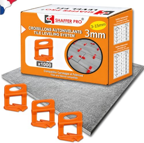 SHAFFER PRO, selbstnivellierender Fliesenkeil, 1000 Fliesenkreuze, 3 mm, Werkzeug zum Nivellieren von Fliesenkliesen, Nivelliersystem mit Zange