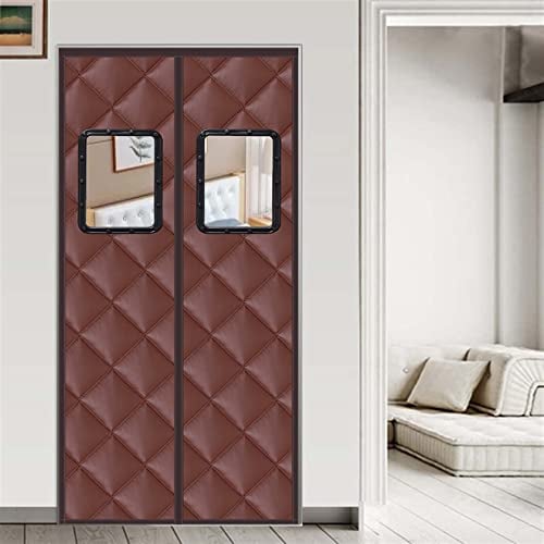 NINIANG Wärmeisolierende Vorhänge Winter Thermovorhang Tür Verdickung Gegen Kälte Schallisolierend Winddicht Mit Fenster No Drilling Terrassentür Garage Door Coffee Color - PU Leather 150cm*240cm