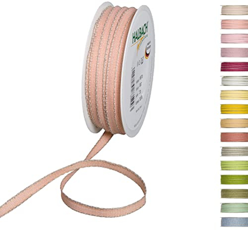 Halbach Seidenbänder Dekorationsbändchen mit Leinenkanten Breite: 7 mm Länge 30 m, Geschenkband zum verzieren basteln oder gestalten, DIY Dekoband, Farbe: apricot/leinen