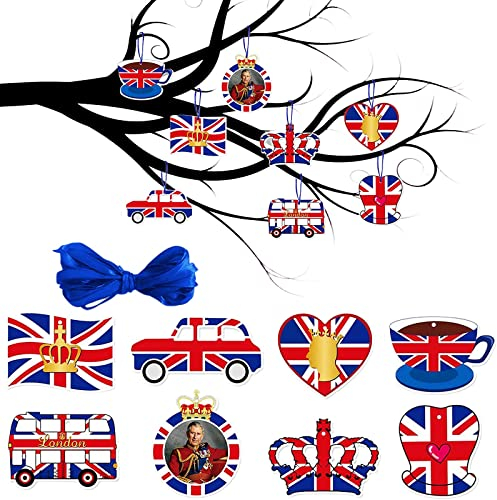 Union Jack Kings Coronation Hanging Pendant,8Pcs Union Jack Coronation Tree Decorations Hanging Ornaments,Great British Party Paper Pendants for King Charles III Coronation Souvenirs Decorations 2023