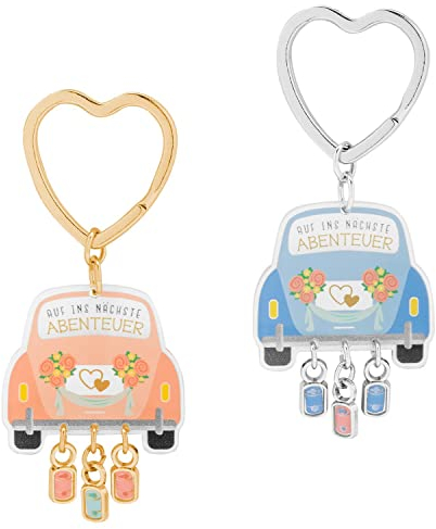 GRUSS & CO Partner-Schlüsselanhänger Motiv Abenteuer | Anhänger-Set, Acryl, Länge 8,5 cm | Geschenk Hochzeit, Geschenk für zwei | 48093