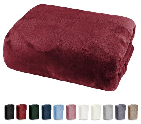 Bettlaken 100x200 Cashmere Touch Spannbettlaken Super Soft Winter Spannbetttuch Nicky Plüsch Teddy Typ585 Öko-Tex pflegeleicht Bordeaux rot für 90x200 bis 110x200