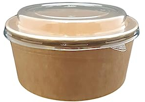 AC ALL CATERING Tazón desechable de Ensalada y Sopa marrón kraft Redondo 750 ml con tapa PET