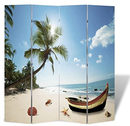Tidyard Raumteiler Klappbar Strand Paravent Trennwand Spanische Wand Dekowand Sichtschutz Raumtrenner Stellwand 160 x 170 cm (B x H) Massives Tannenholz Gewicht: 5 kg Druck: Strand