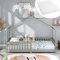Schönes Hausbett Kinderbett 200x90cm,Vollholz mit Zaun und Lattenrost, mit Rausfallschutz für Kinder- und Jugendzimmer, Mit Matratzen(grau)