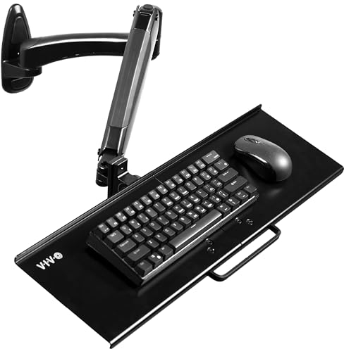 VIVO Sit-Stand 24 Inch Pneumatic Spring Keyboard and Mouse Tray Wall Mount, Counterbalance Height Adjustable Typing Platform, Ergonomic Tilt, Black, MOUNT-KB35B