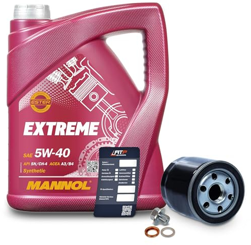 ATEC Germany Inspektionspaket Filterset mit 1x Ölfilter; 5l Motoröl 5W-40 MANNOL EXTREME; 1x Ölablassschraube; 1x Ölwechselanhänger