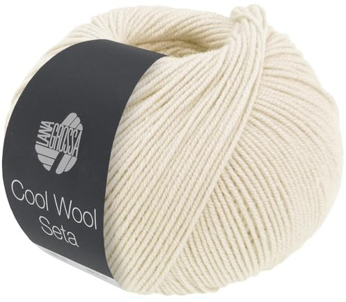 LANA GROSSA Cool Wool Seta | Cool Wool Klassiker mit Seidenanteil | Handstrickgarn aus 80% Schurwolle (Merino extrafein) & 20% Seide | 50g Wolle zum Stricken & Häkeln | 160m Garn FB 1