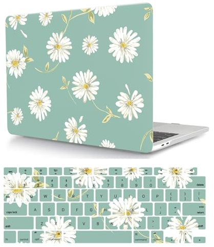 Hülle Kompatibel mit MacBook Air 13 Zoll 2020 2019 2018 Freisetzung A1932 A2179 A2337 M1 mit Retina Display and Touch ID, Ultradünne Plastik Hartschale Schutzhülle & Tastaturschutz, Weiße Blume