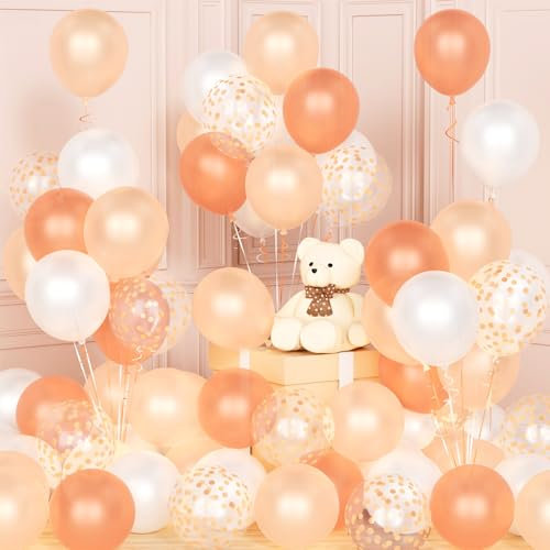 Rose Gold 60pc 12 Pearly Champagne Gold White Party Balloons Set with Confetti Latex Balloons for Birthday Wedding Baby Shower Anniversary Decoration