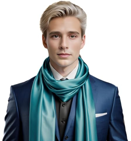 LA FERANI Herren Schal 100% Seide Chiffon Halstuch Seidenschal 180x90cm Uni Farbe für Anzug blau türkis Stola Business Style Geschenk für Ihn (Blau)