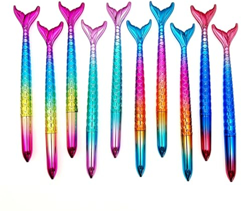 JZK 10x Penne a sfera biro sirena coda di pesce, di inchiostro blu, bomboniere regalino pensiero omaggi per bambina di feste di compleanno per ragazze e donne