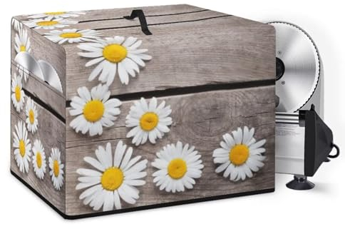 NETILGEN Food Slicer Dust Cover Deli Meat Slicer Cover Stain Resistant Bread Slicer Cover with Organizer Bag for Stainless Steel Blade, Brush and Other Accessories, Daisy Wood Grain