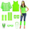 songyea 80er 90er Jahre Outfit Damen, Neon Kleidung Damen, Netzshirt, Tank top, Netzhandschuhe, Beinwärmer, Ohrring, Halskette, Brille, 80er Jahre Accessoires für Karneval Party(Grün,L)