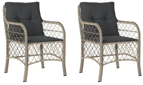 vidaXL Gartenstühle mit Kissen 2 STK. Hellgrau Poly Rattan