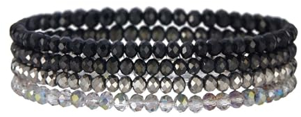 Uwiyo Bracelet de Bohème en Perles de Cristal 4 Pièces Bracelet Pierre Naturelle Femme Réglable Bracelets de Perle Cristaux Multicouches (Noir)