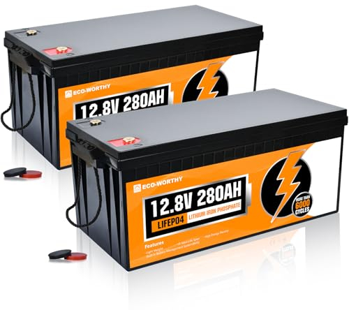 ECO-WORTHY Mini LiFePO4 12V 280Ah Batterie mit BMS und 6000-15000 Zyklen,0% VAT 7KWh LiFePO4 Akku 12V für Wohnmobil,Solaranlage Komplettset,Solarpanel Kit(2 Pack)