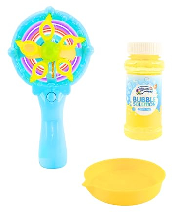 Bubbletastic Seifenblasen Spielzeug Kinder, Seifenblasen Mühle, Geburtstag Spielzeug Geschenke für Kinder, Sommerspielzeug Kinder, Inklusive Seifenblasen Lösung | Blau