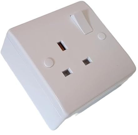 SINGLE SOCKET AND 25mm PATTRESS BACK BOX, 1 GANG CURVED EDGE, WHITE, STYLISH AND ROBUST, DOUBLE POLE (1)