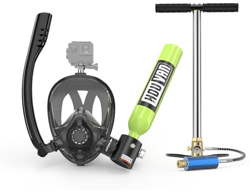 HOUVAN Mini réservoir de plongée gonflable avec masque de plongée 0,5 l avec masque de plongée intégral, bouteille de poney pour plongée récréative avec tuba et plongée peu profonde, C-vert