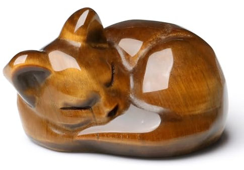 XIANNVXI Tigerauge Katzen Kristalle Katzenfigur Polieren Steine Schlafende Katze Kawaii Cute Glücksbringer Katzen Deko Geburtstag Geschenk Katzenliebhaber Schreibtisch Deko