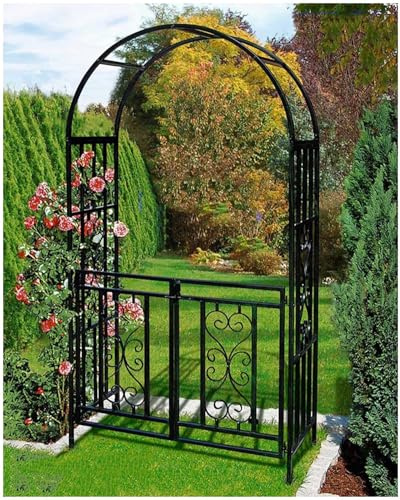 Rosenbogen 114cm B X 210cm H, Metall Pergola Rankhilfe Mit Tor, Gartenbogen Für Kletterpflanzen,Torbogen Rankgitter Rankgestell