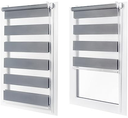 Doppelrollo ohne Bohren – Sichtschutz und Sonnenschutz, Klemmfix – Grau, 35 cm breit (Stoffbreite) x 120 cm hoch (Fensterhöhe) – Duo Rollo für Fenster/Tür, lichtdurchlässig/verdunkelnd