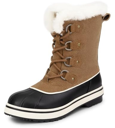 DREAM PAIRS Damen Winterstiefel Schneestiefel Wadenlang Wasserdicht Warm Gefüttert Mit Kunstfell Gefüttert Schnürstiefel rutschfest Outdoor,Size 38,Bräunen,SDSB2412W