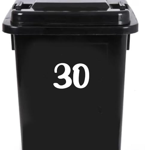 Pack of 4 Fun Font Number Personalised House Number Wheelie Bin Stickers - Recycling Box Number Stickers - Party Decorations - Bin Numbers For Wheelie Bins (30)