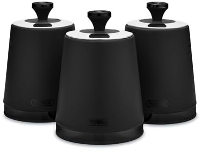 Tower T826137BLK Sera Set of 3 Canisters Black with Smoked Trims, Stainless Steel