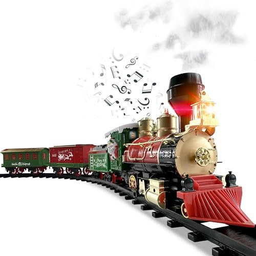 stargo Juego de Tren navideño para Debajo del árbol con Luces, música, Sonidos y Vapor: Tren eléctrico con botón de Encendido y Apagado, Humo y vías para niños de 3 años en adelante