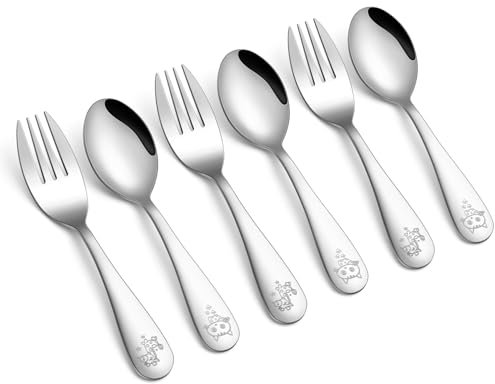 Onader 6Pcs Children's Cutlery Set, Stainless Steel Toddler Kids Fork and Spoon Set, Child Safe Flatware Set Include 3 x Forks, 3 x Spoons, Healthy & Mirror Polished & Dishwasher Safe