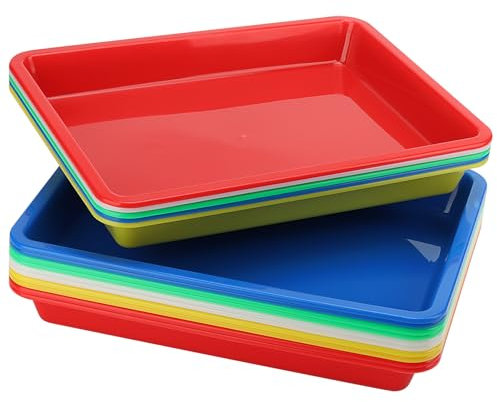 CHUIFAI 15 Stück Plastik Tablett Rechteckig Klein, 28x21,5x3 cm Aktivitäts Tabletts in 5 Farben, Kunststoff Serviertablett Tabletts Rechteckig Plastik für Basteln Sensorisches Perlen DIY Projekte