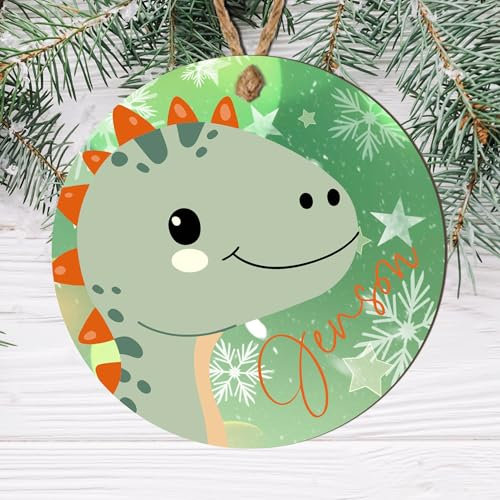 Personalised Dinosaur Christmas Bauble - Custom Name Ornament for Kids with Cute Dino Design - Fun Dinosaur-Themed Christmas Tree Decoration for Boys & Girls (Mdf Wood Indoor Use Only)