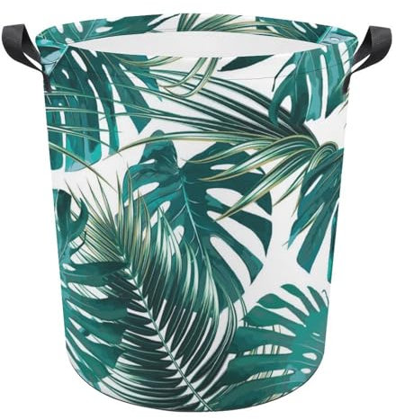 JiuPopular JiuPopular Panier à linge, panier à linge en feuille de palmier et monstera, panier à linge avec poignée