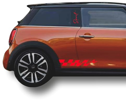 DualColorStampe Aufkleber kompatibel mit MINI Cooper S One JCW R50 R52 R53 R56 R57 F55 F56 F57 für Seitenschweller (4 Stück) Seitenstreifen Aufkleber kariert Aufkleber 0372 (ROT 31)