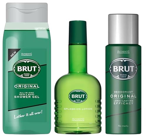 Brut Men's Grooming Gift Set | Original Scent | Shower Gel 500ml, Splash-on Lotion 200ml & Deodorant 200ml | 3-Piece Set